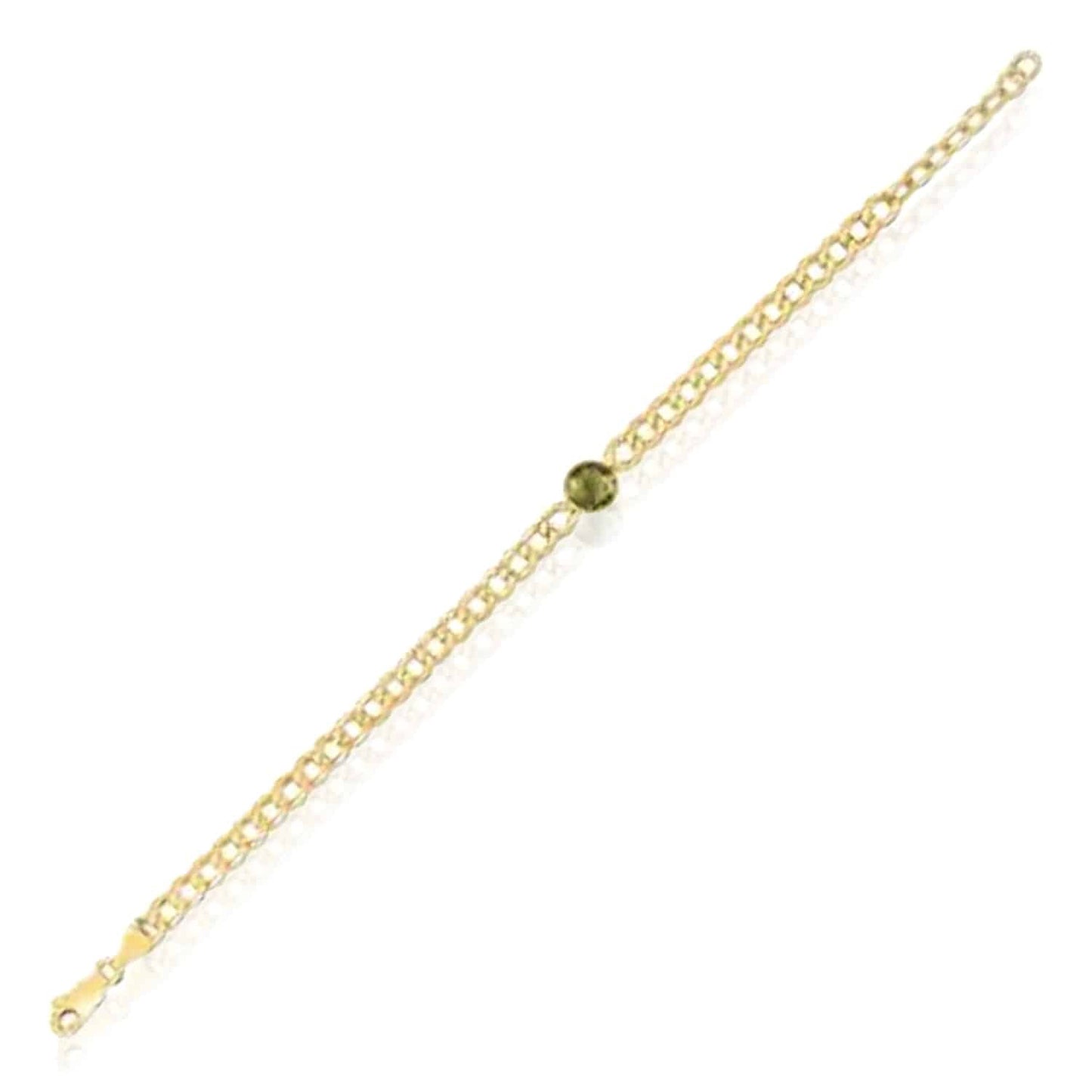 14K Real Gold Yellow 6mm Round Gemstone Cuban-Curb Bracelet 7.25"-8.25" Adjust.
