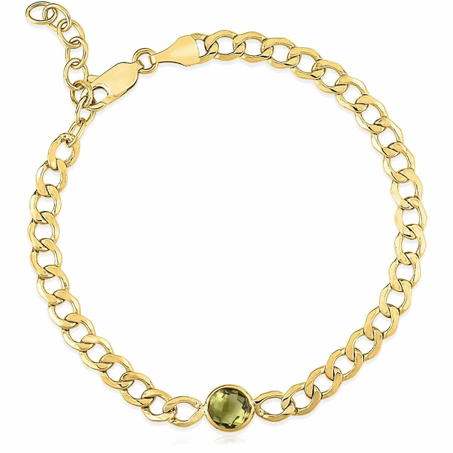 14K Real Gold Yellow 6mm Round Gemstone Cuban-Curb Bracelet 7.25"-8.25" Adjust.