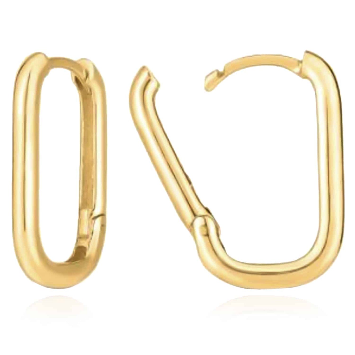 14K Real Gold Wide Paperclip Huggie Hoop Earrings 20mm