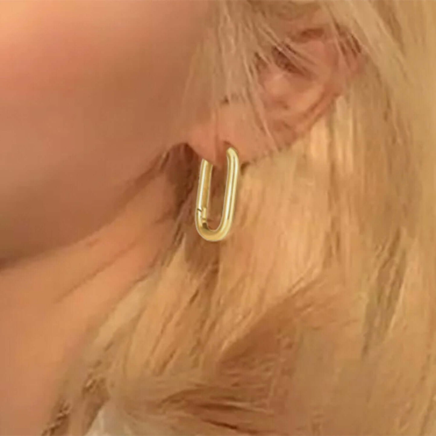 14K Real Gold Wide Paperclip Huggie Hoop Earrings 20mm