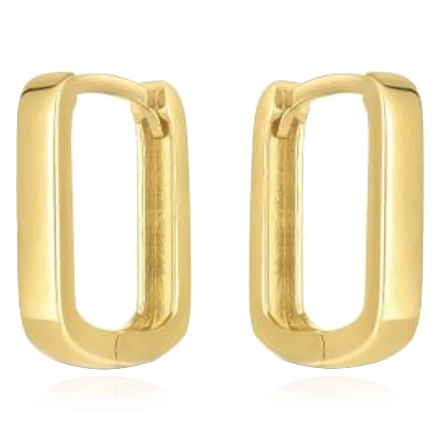 Real 14K Gold Mini Square Snap Clasp Huggie Hoop Earrings 12mm