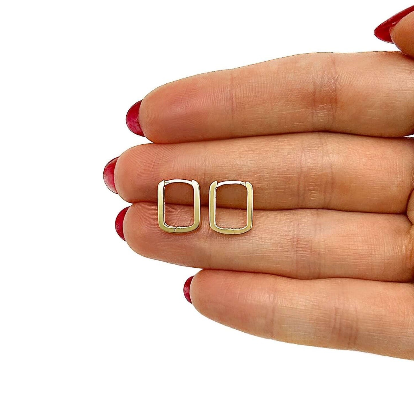 Real 14K Gold Mini Square Snap Clasp Huggie Hoop Earrings 12mm