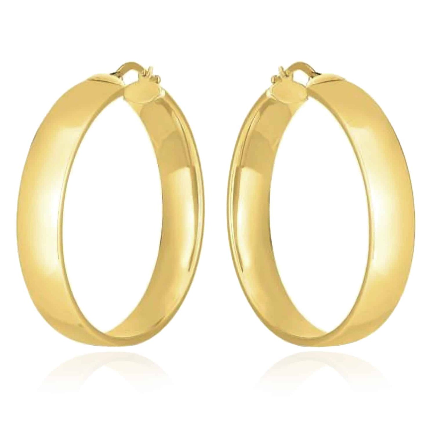 14K Real Gold Wide Flat Domed Round Tube Hoop Earrings 35mm