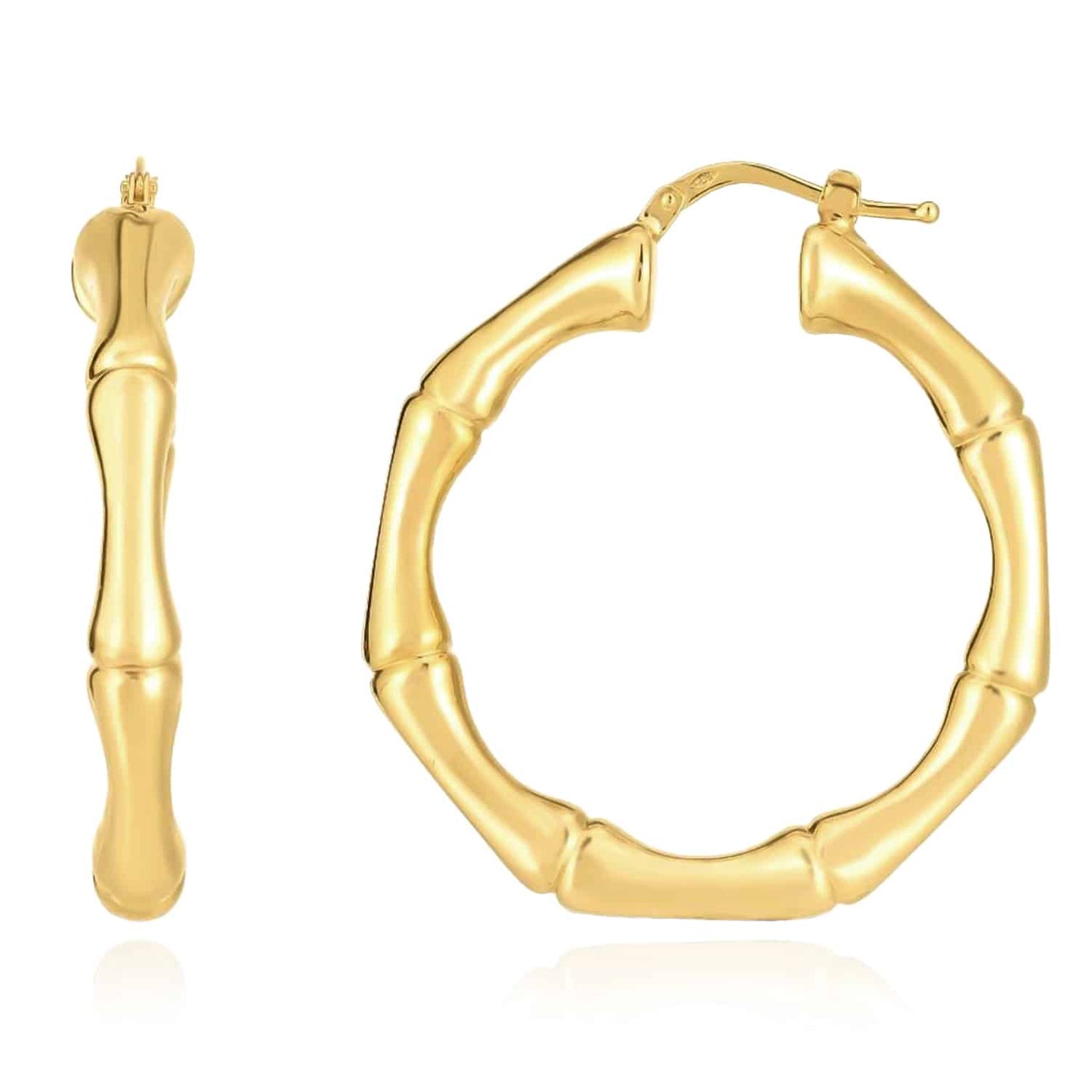 Real 14K Gold Hinged Bamboo Hoop Earrings 25mm-35mm