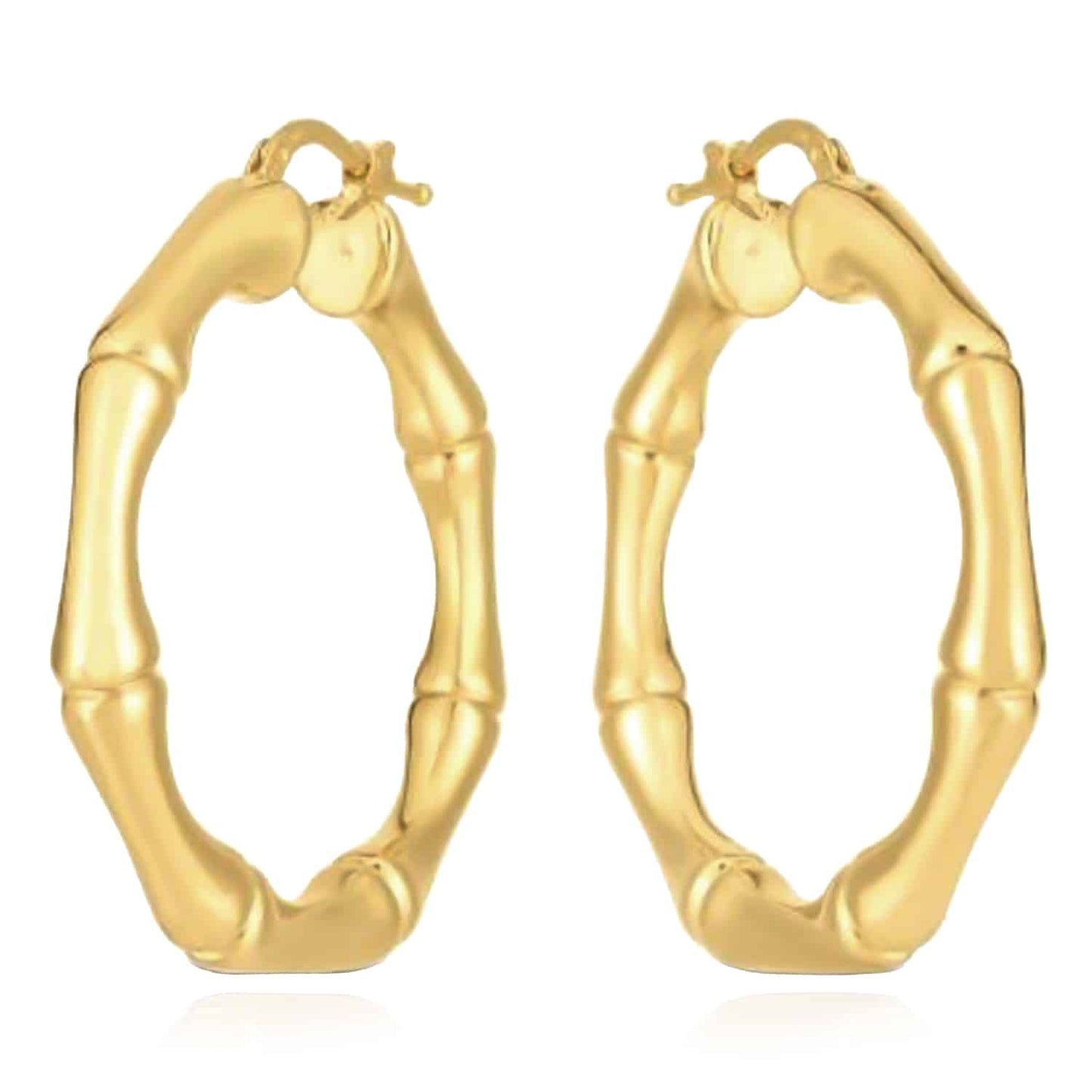 Real 14K Gold Hinged Bamboo Hoop Earrings 25mm-35mm