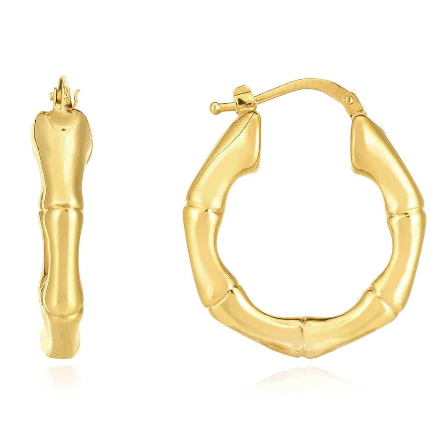 Real 14K Gold Hinged Bamboo Hoop Earrings 25mm-35mm