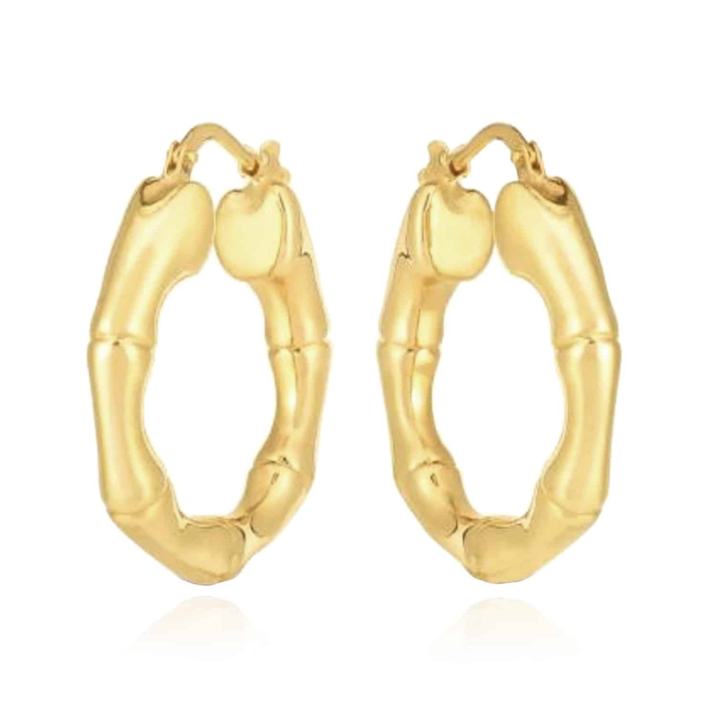 Real 14K Gold Hinged Bamboo Hoop Earrings 25mm-35mm