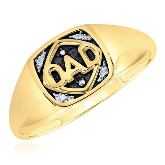 .02CTW Natural Diamond 10K Yellow Gold DAD Signet Ring