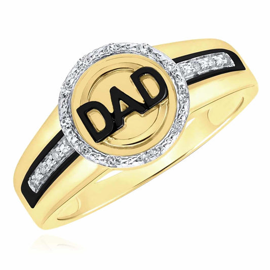 0.07CTW Natural Diamond 10K Yellow Gold Round DAD Signet Ring