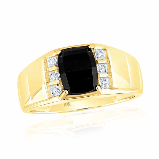 0.02CTW Natural Diamond 10K Gold Black Onyx Signet Ring