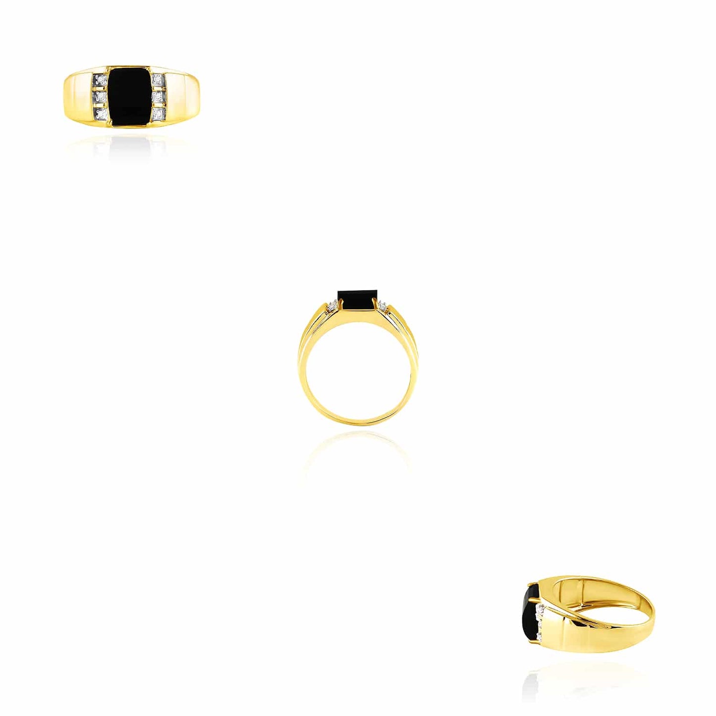 0.02CTW Real Diamond 10K Real Gold Black Onyx Signet Ring