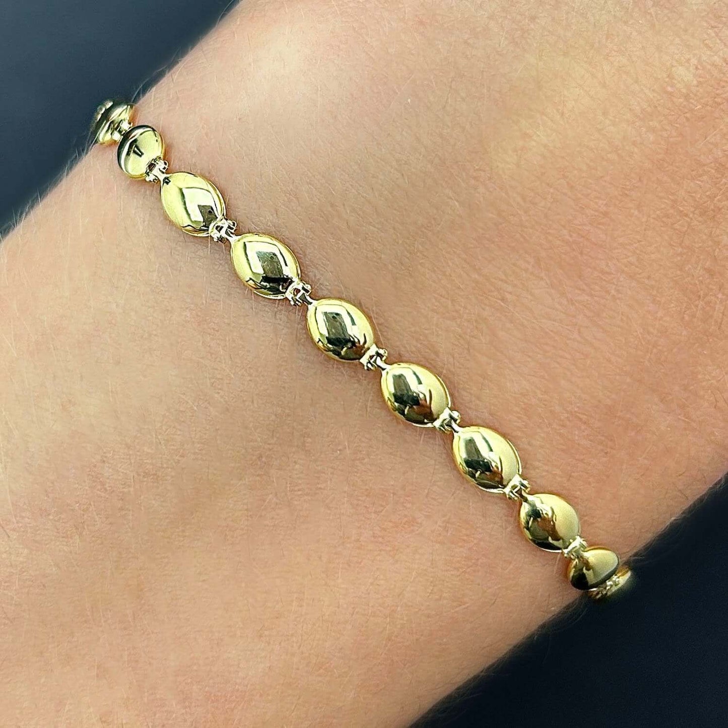 14K Real Gold Yellow 4mm Pebble Ball Bead Bracelet 7"