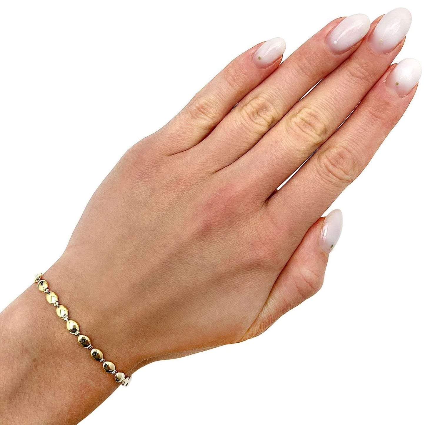 14K Real Gold Yellow 4mm Pebble Ball Bead Bracelet 7"