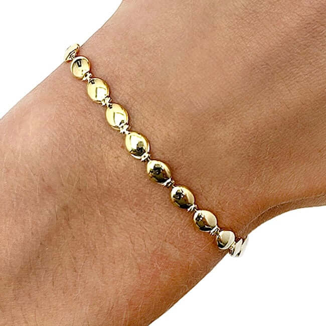 14K Real Gold Yellow 4mm Pebble Ball Bead Bracelet 7"