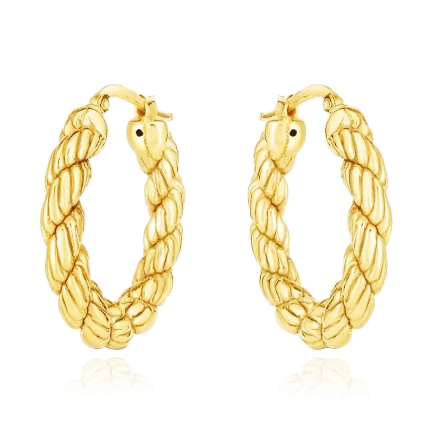 14K Real Gold Twisted Rope Hoop Earrings 29mm