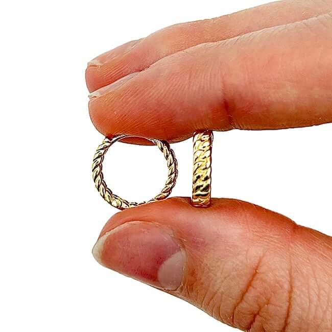14K Real Gold Braided Huggie Hoop Snap Clasp Earrings 14mm