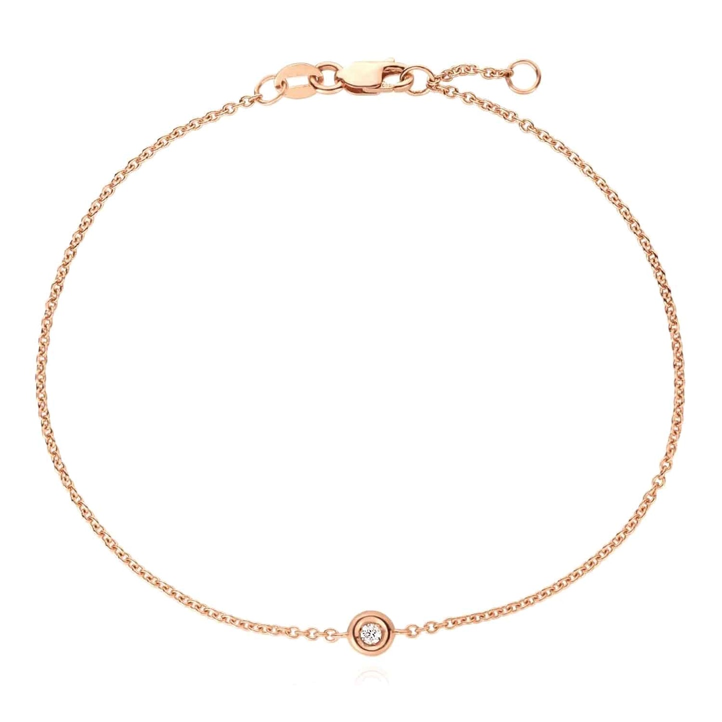 Real Diamond 14K Real Gold White Rose Solitaire Cable Bracelet 6.5-7" Adjus