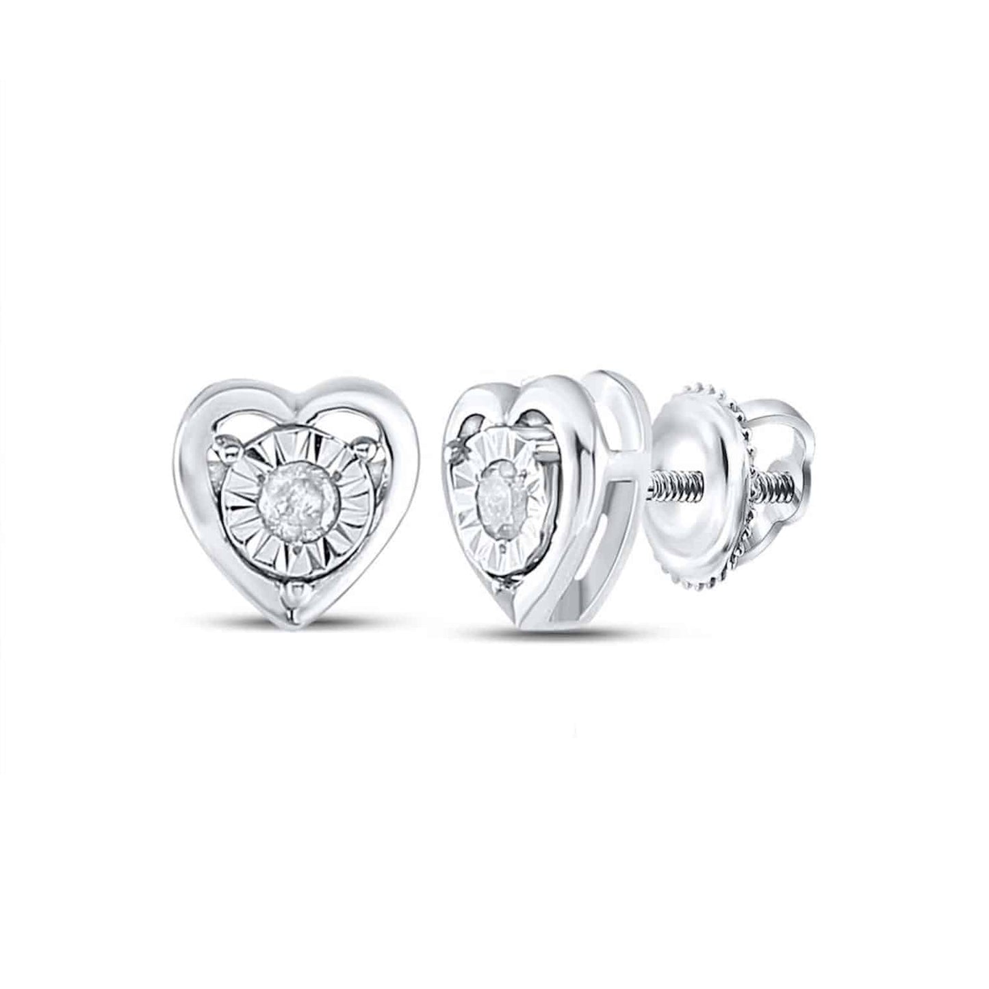 0.06CTW Real Diamond 18K Gold Over Sterling Silver Heart Stud Earrings 5.7mm