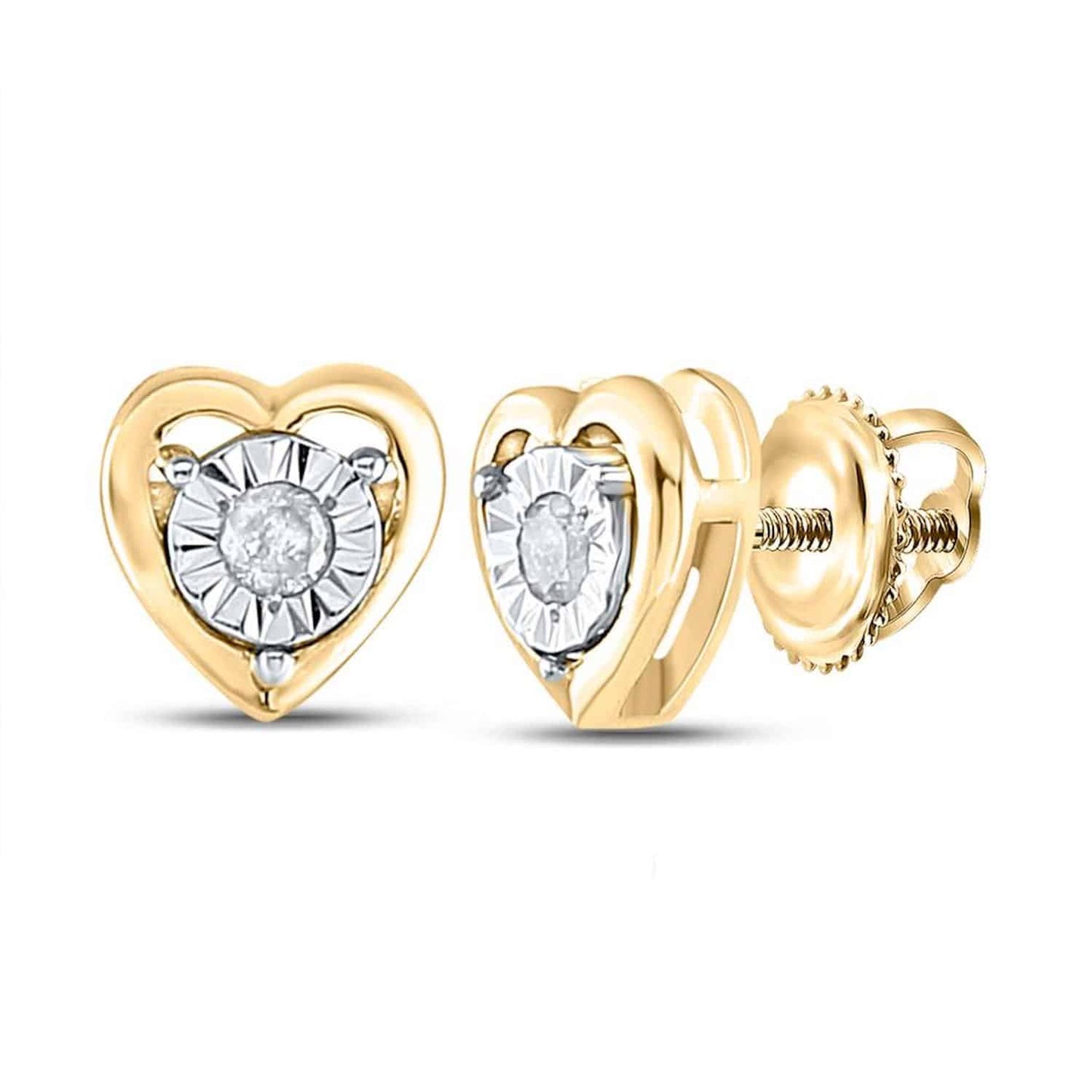 0.06CTW Real Diamond 18K Gold Over Sterling Silver Heart Stud Earrings 5.7mm