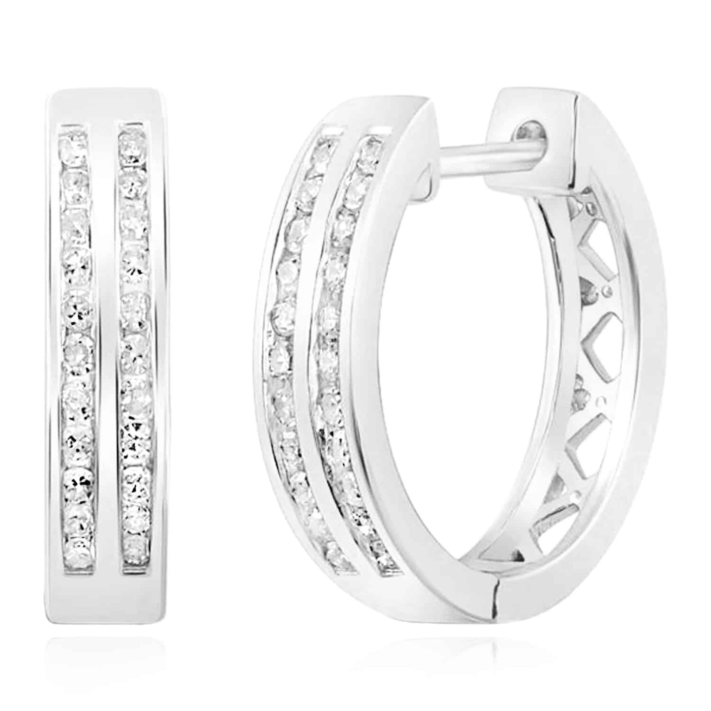 0.30CTW Natural Diamond 18K Gold Over Silver Yellow White Hoop Earrings 15mm