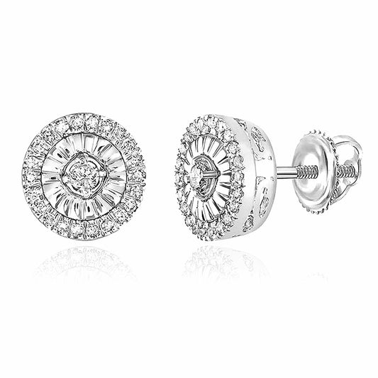 0.21CTW Natural Diamond Sterling Silver Round Stud Screw Back Earrings 7mm