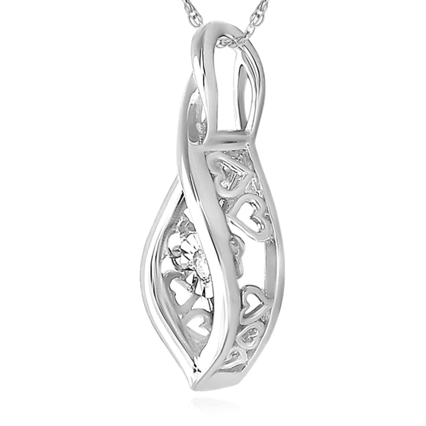 Real Diamond Sterling Silver Yellow White Teardrop Infinity Pendant 0.9"