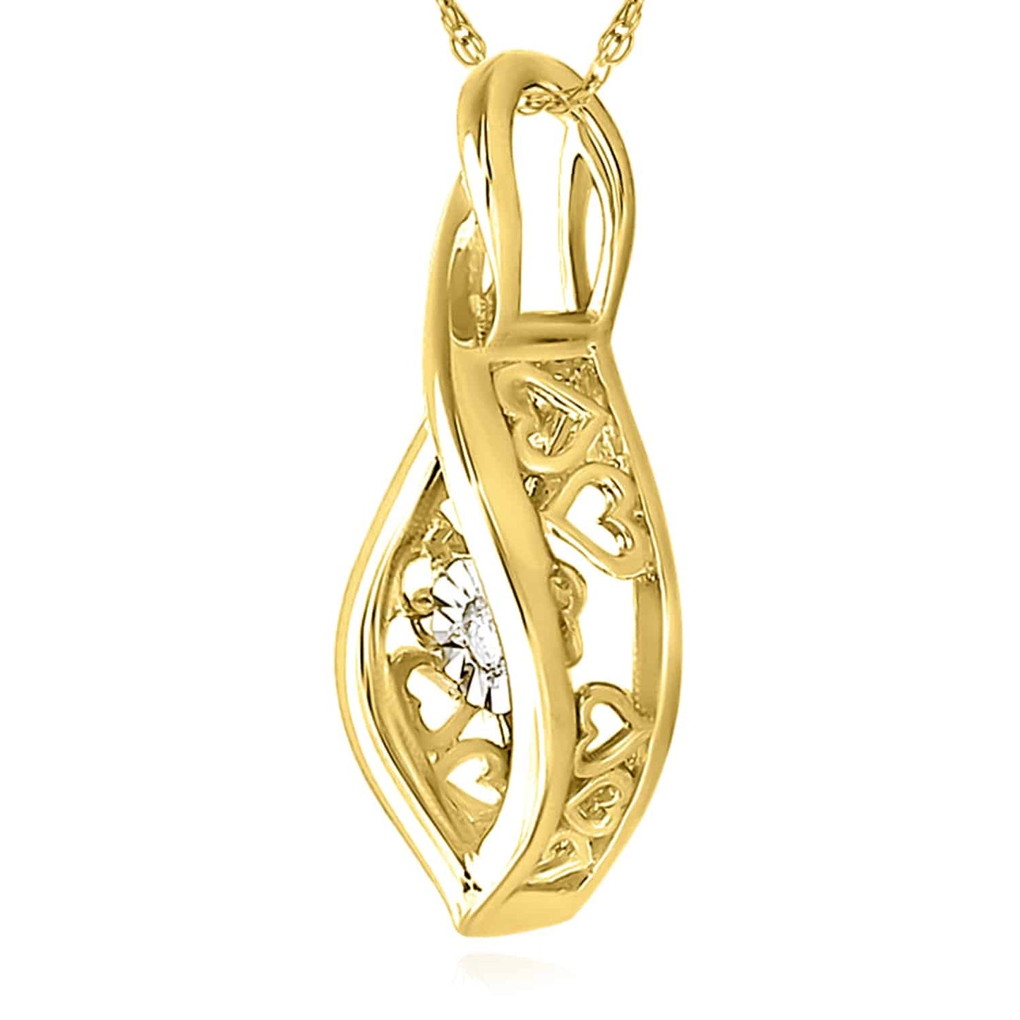 Real Diamond Sterling Silver Yellow White Teardrop Infinity Pendant 0.9"