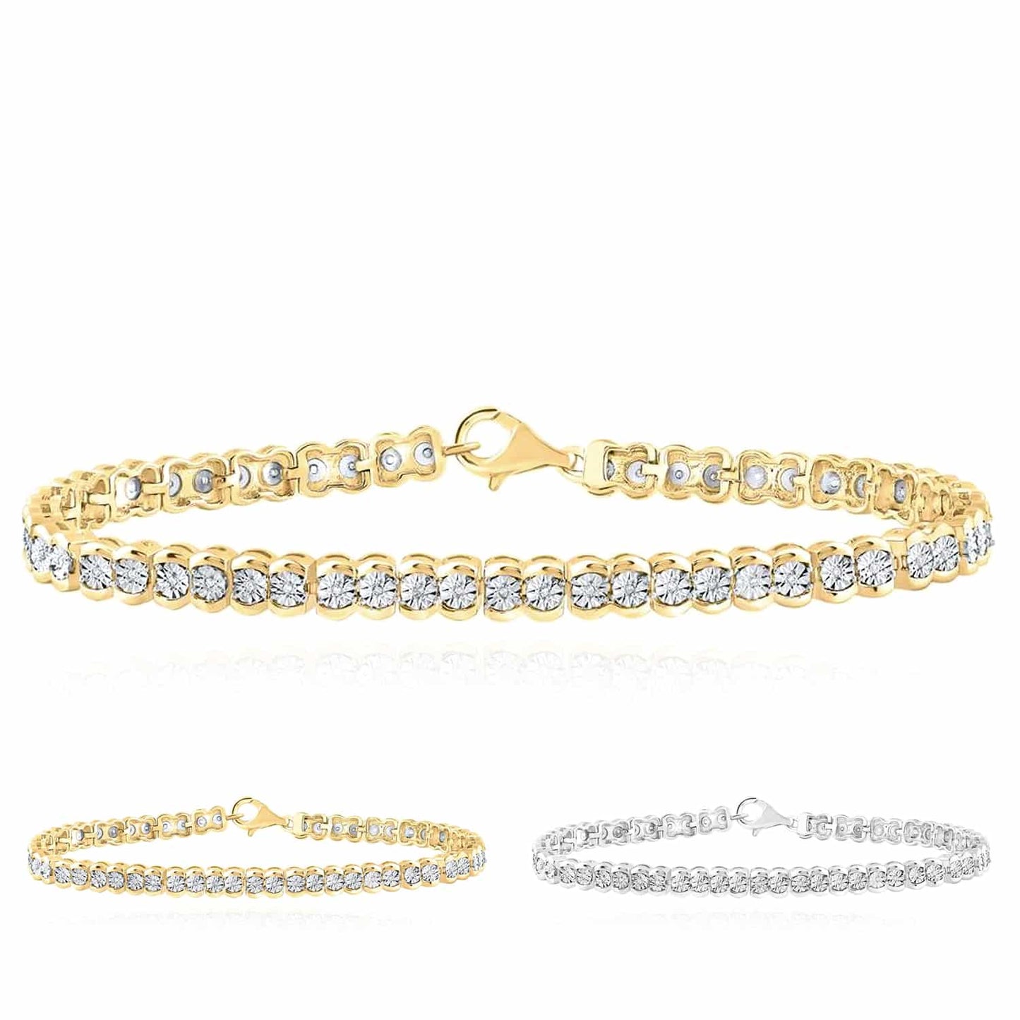 0.10CTW Real Diamond 5mm Sterling Silver Round Pattern Tennis Bracelet 7"