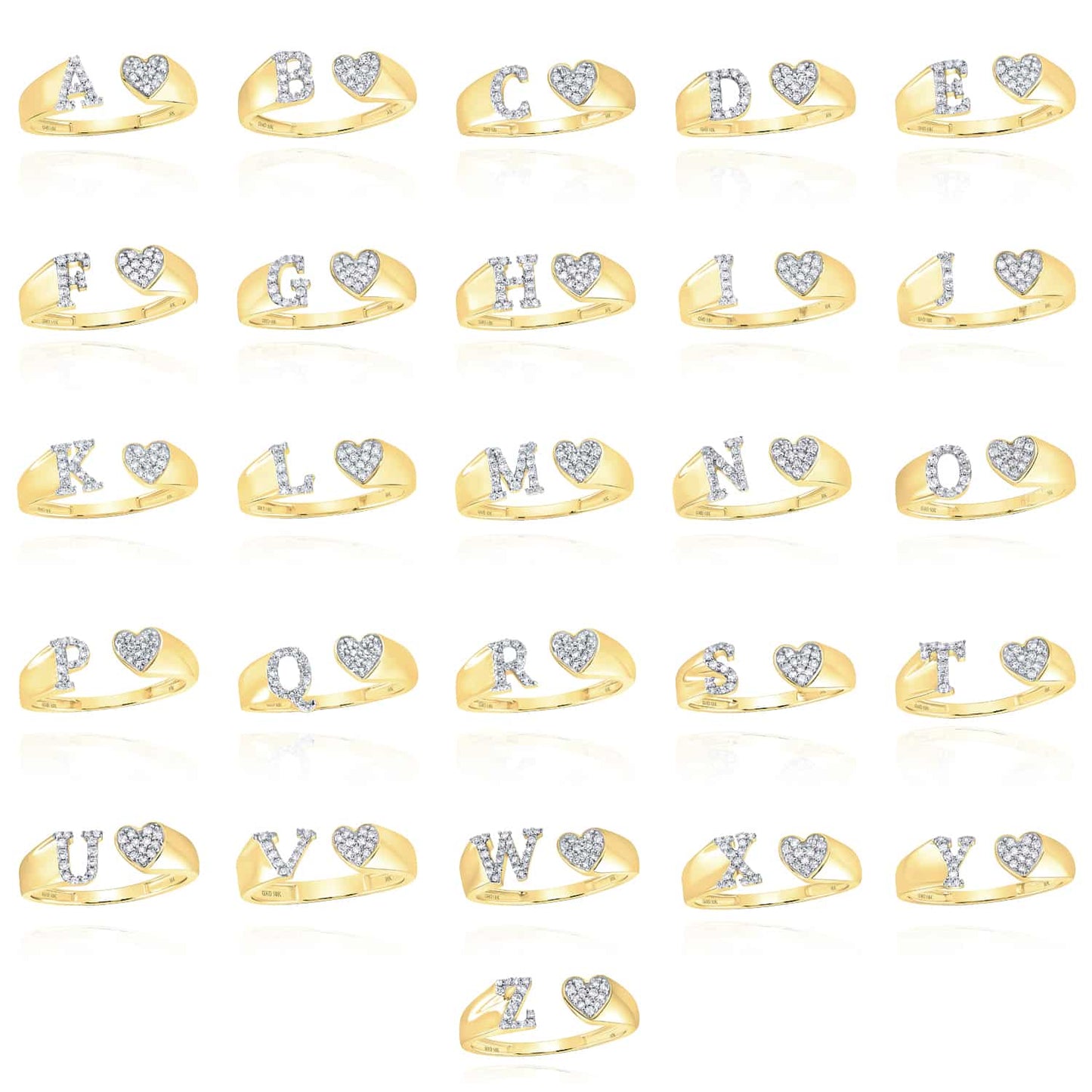 0.10CTW Natural Diamond 10K Yellow Gold Heart Initial Cocktail Open Ring
