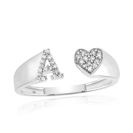 0.10CTW Natural Diamond 10K White Gold Initial Letter Cocktail Ring