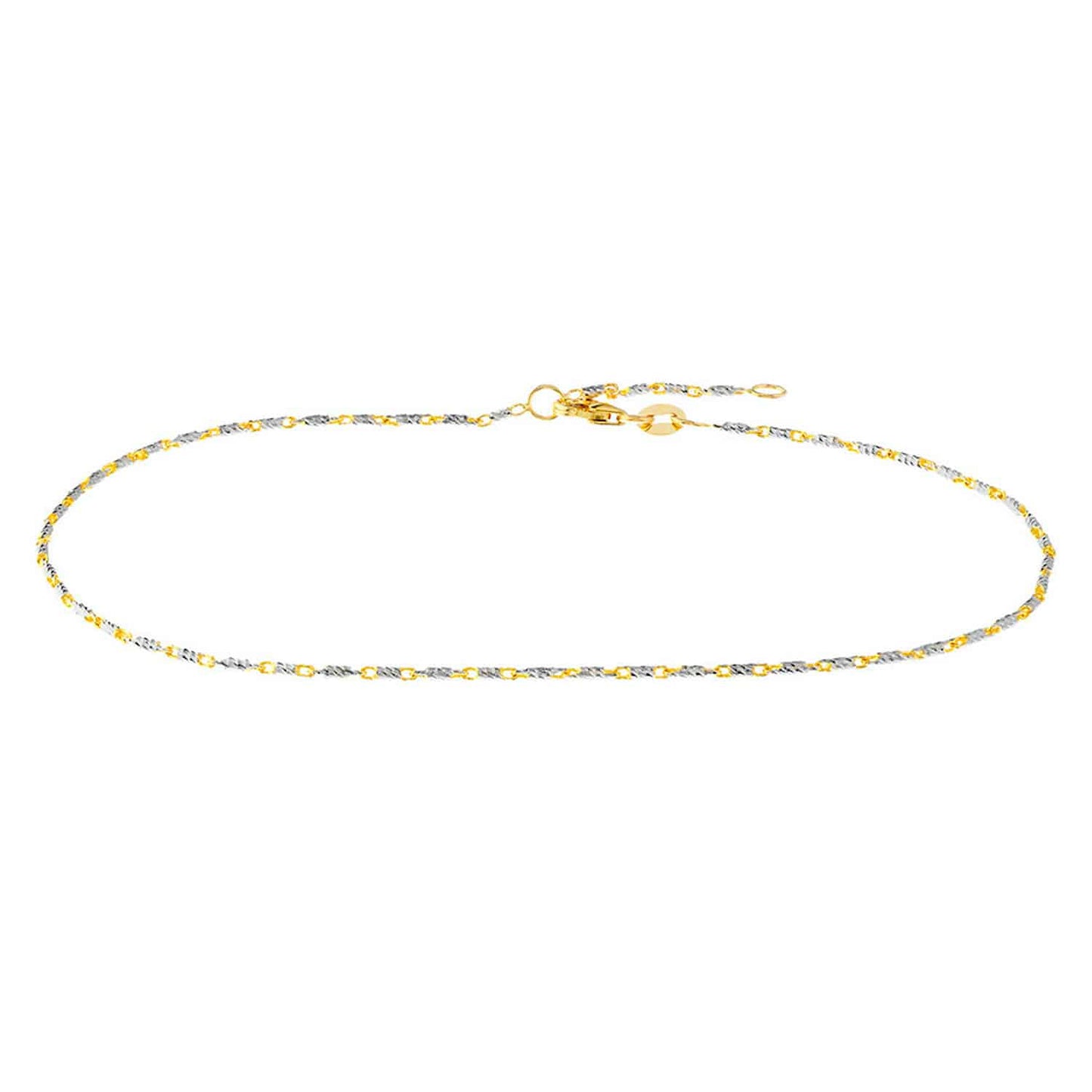 14K Real Gold Two-Tone Yellow White Lumacina Anklet Bracelet 9"-10" Adjustable