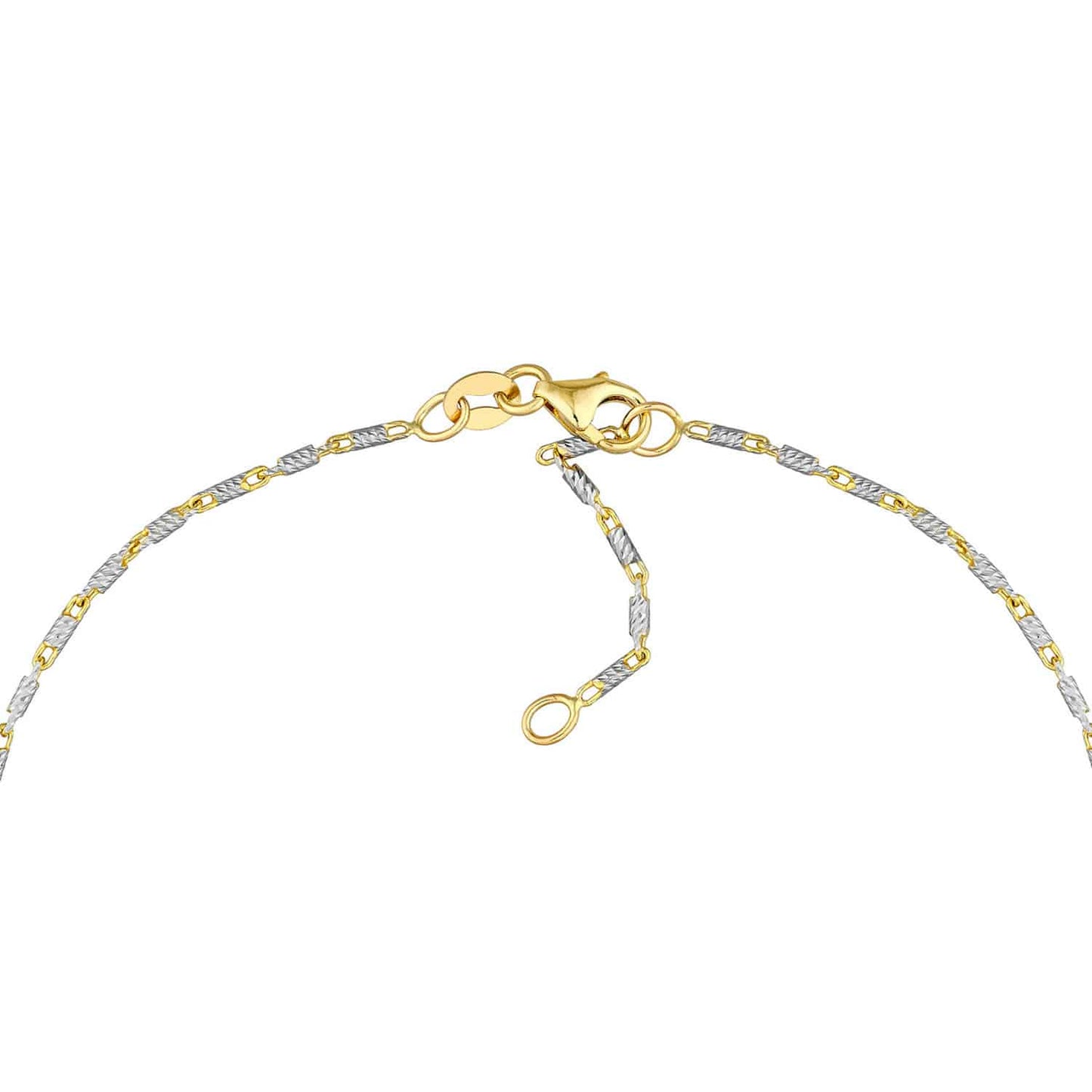14K Real Gold Two-Tone Yellow White Lumacina Anklet Bracelet 9"-10" Adjustable