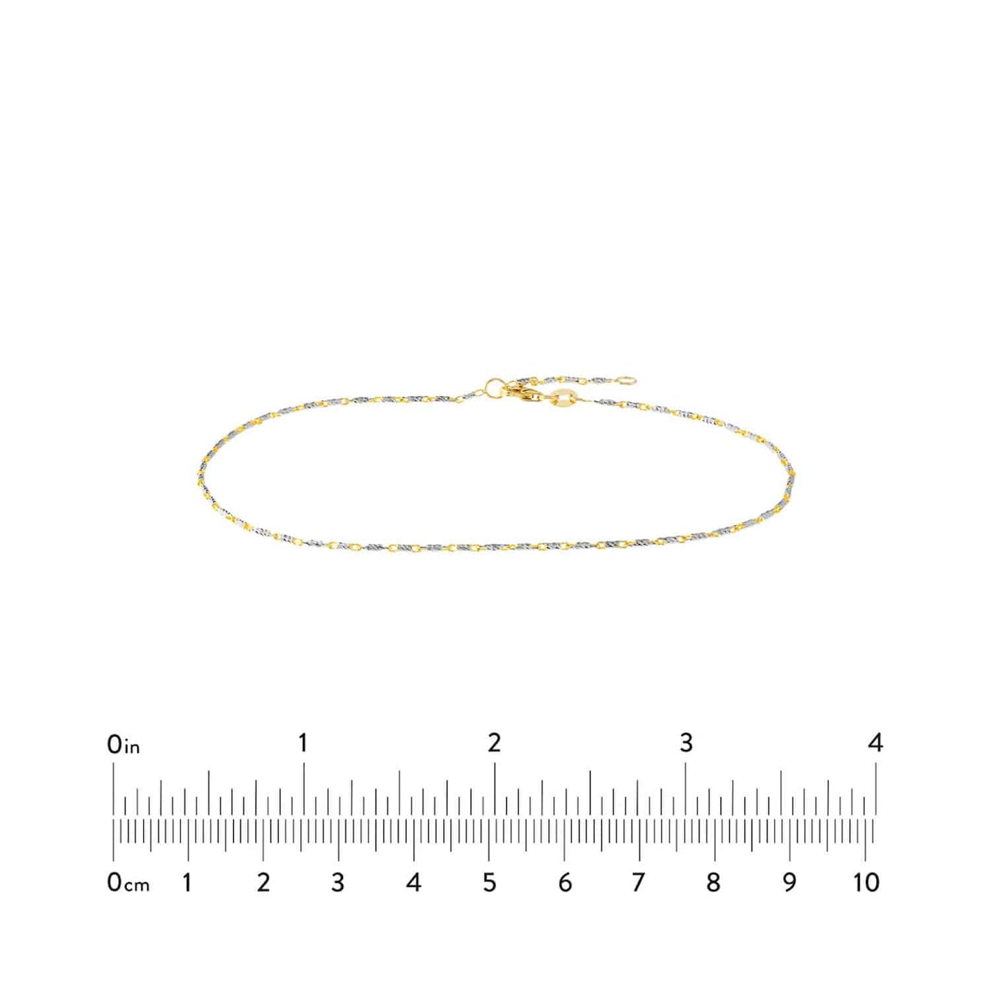 14K Real Gold Two-Tone Yellow White Lumacina Anklet Bracelet 9"-10" Adjustable