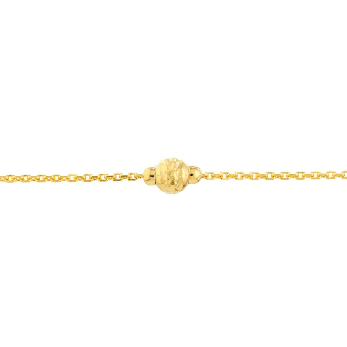 14K Real Gold Yellow Diamond-Cut Mini Beaded Anklet Bracelet 9"-10" Adjustable