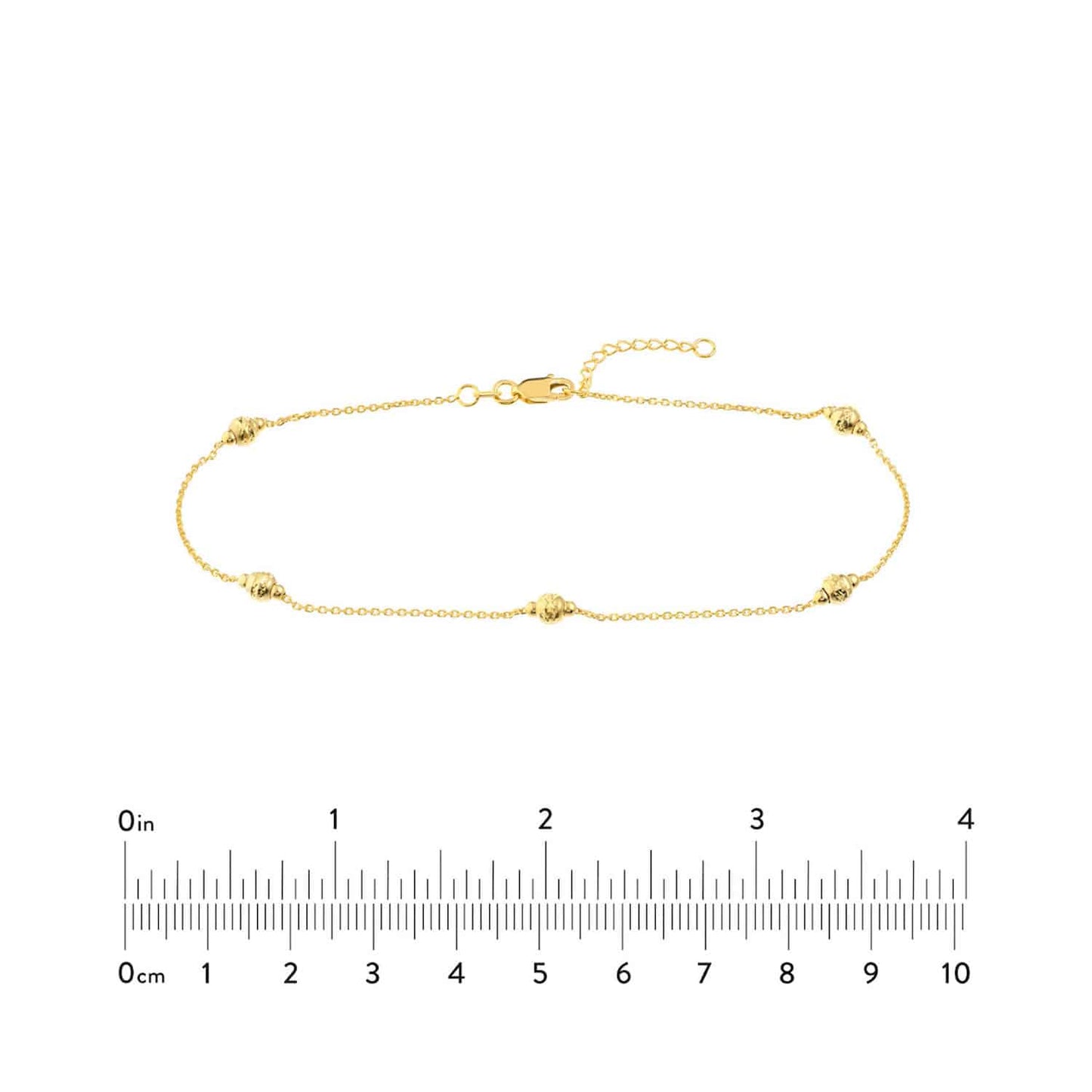 14K Real Gold Yellow Diamond-Cut Mini Beaded Anklet Bracelet 9"-10" Adjustable