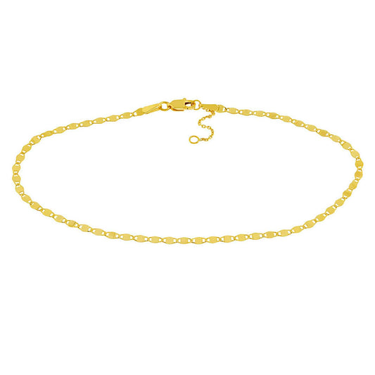 14K Yellow Gold Valentino Anklet (Solid Links) 9"-10" Adjustable