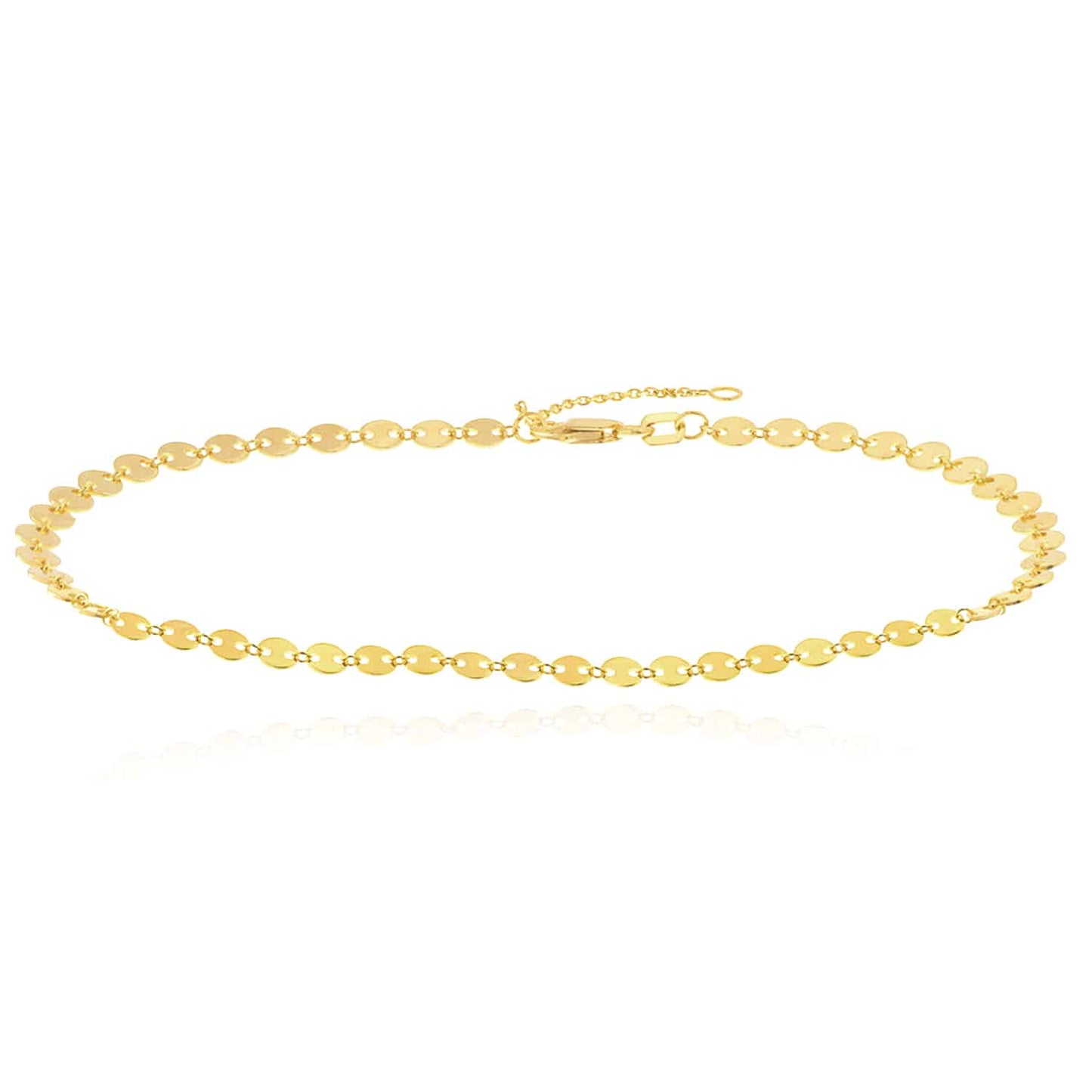 14K Real Gold Yellow White Mini Discs Anklet Bracelet 9"-10" Adjustable