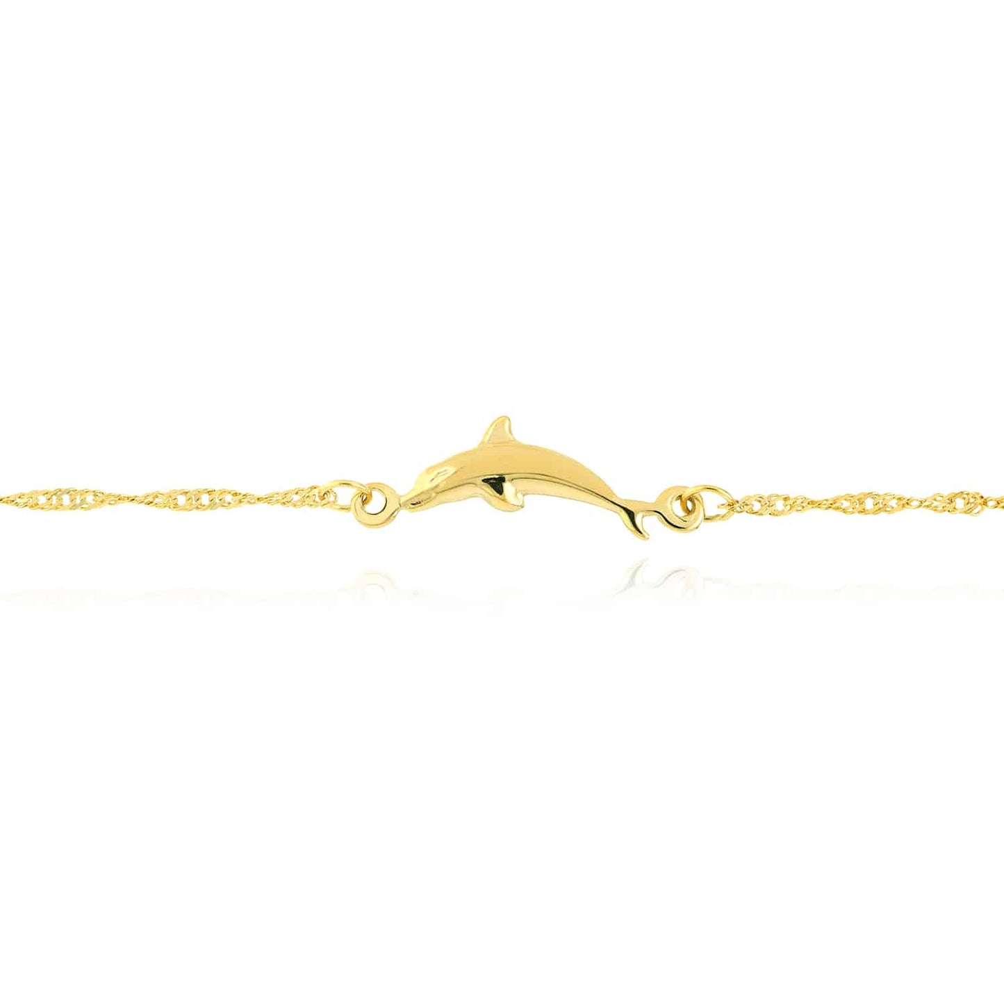 14K Real Gold Yellow White Singapore Dolphin Trio Anklet Bracelet 9"-10" Adjustable