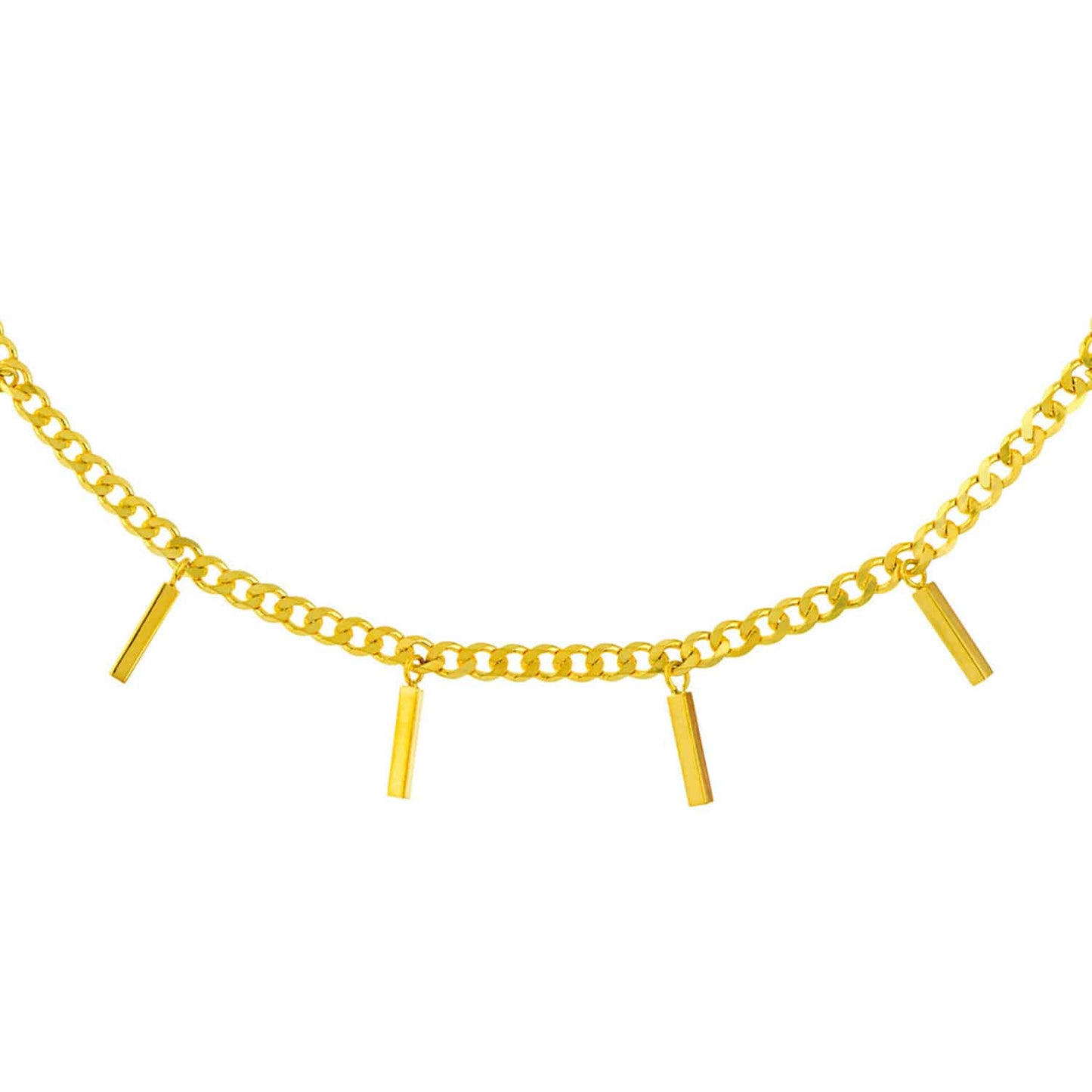 14K Real Gold Yellow Bars Dangle Curb Anklet Bracelet 9"-10" Adjustable