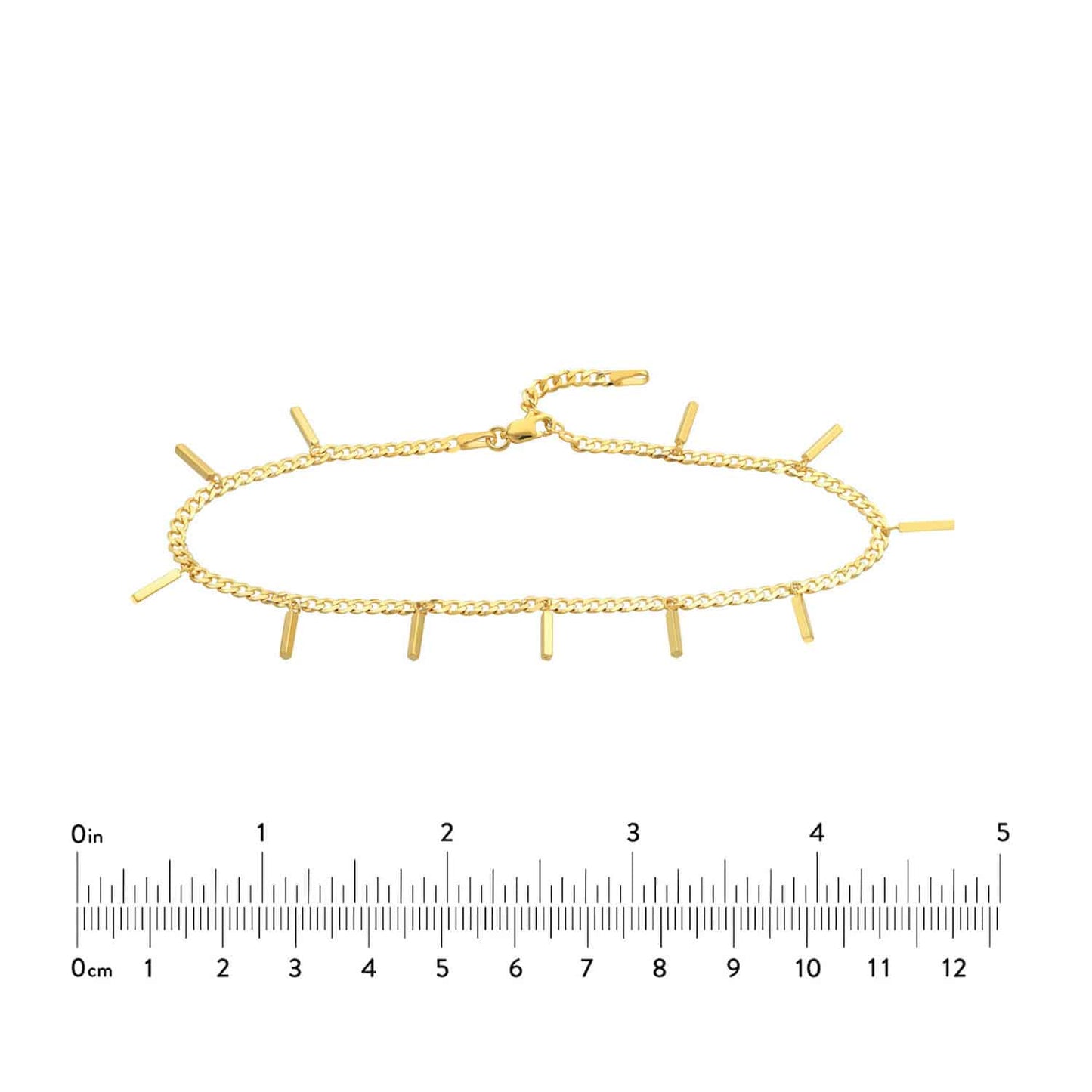 14K Real Gold Yellow Bars Dangle Curb Anklet Bracelet 9"-10" Adjustable