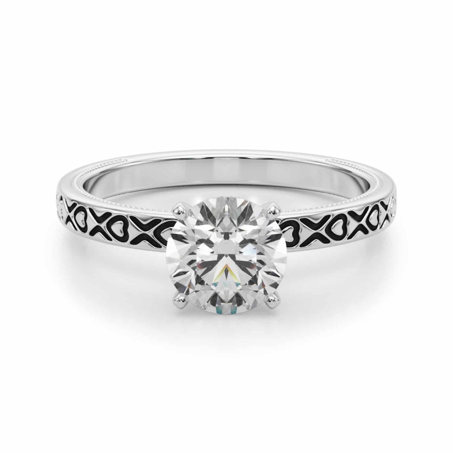 1CT Lab-Grown Diamond 18K Gold White Hearts X Ornaments Engagement Ring