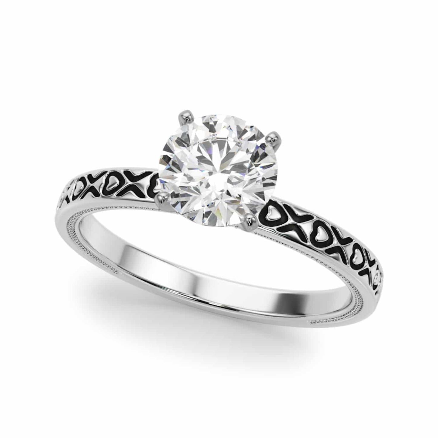 1CT Lab-Grown Diamond 18K Gold White Hearts X Ornaments Engagement Ring