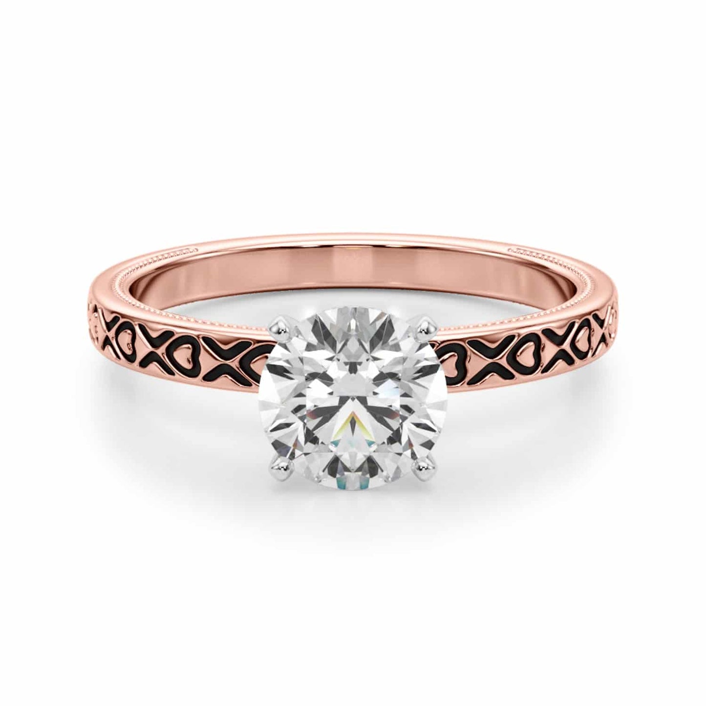 1CT Lab-Grown Diamond 18K Gold Rose Hearts X Ornaments Engagement Ring