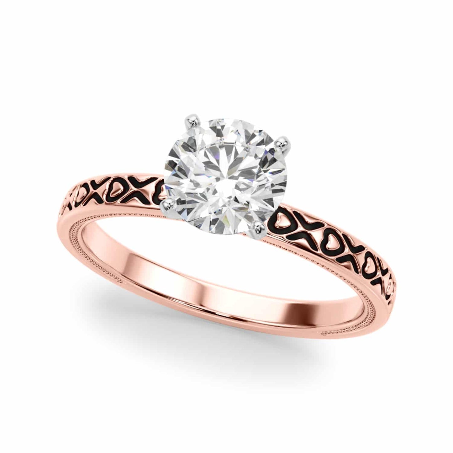 1CT Lab-Grown Diamond 18K Gold Rose Hearts X Ornaments Engagement Ring