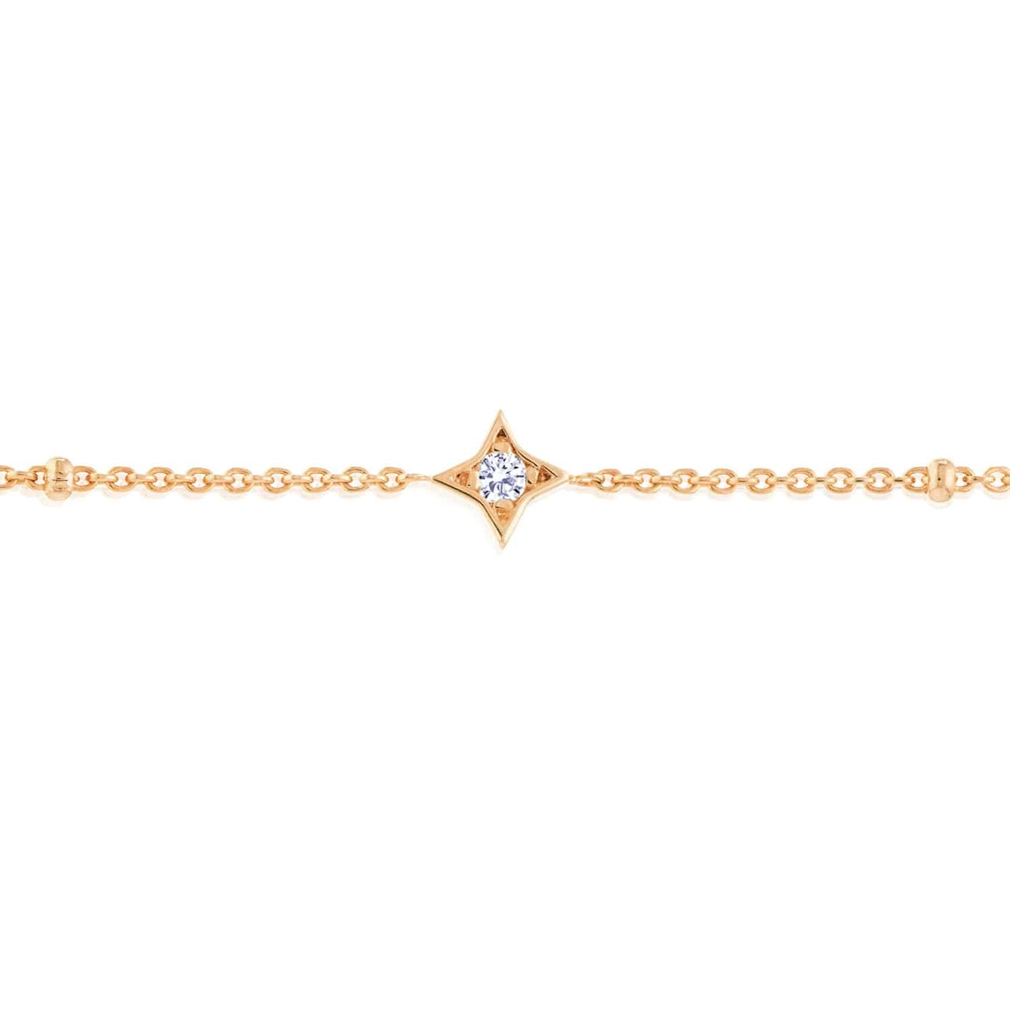0.12CTW Real Diamond 14K Real Gold Yellow White Rose Star Bead Bracelet 7-7.5" Adj