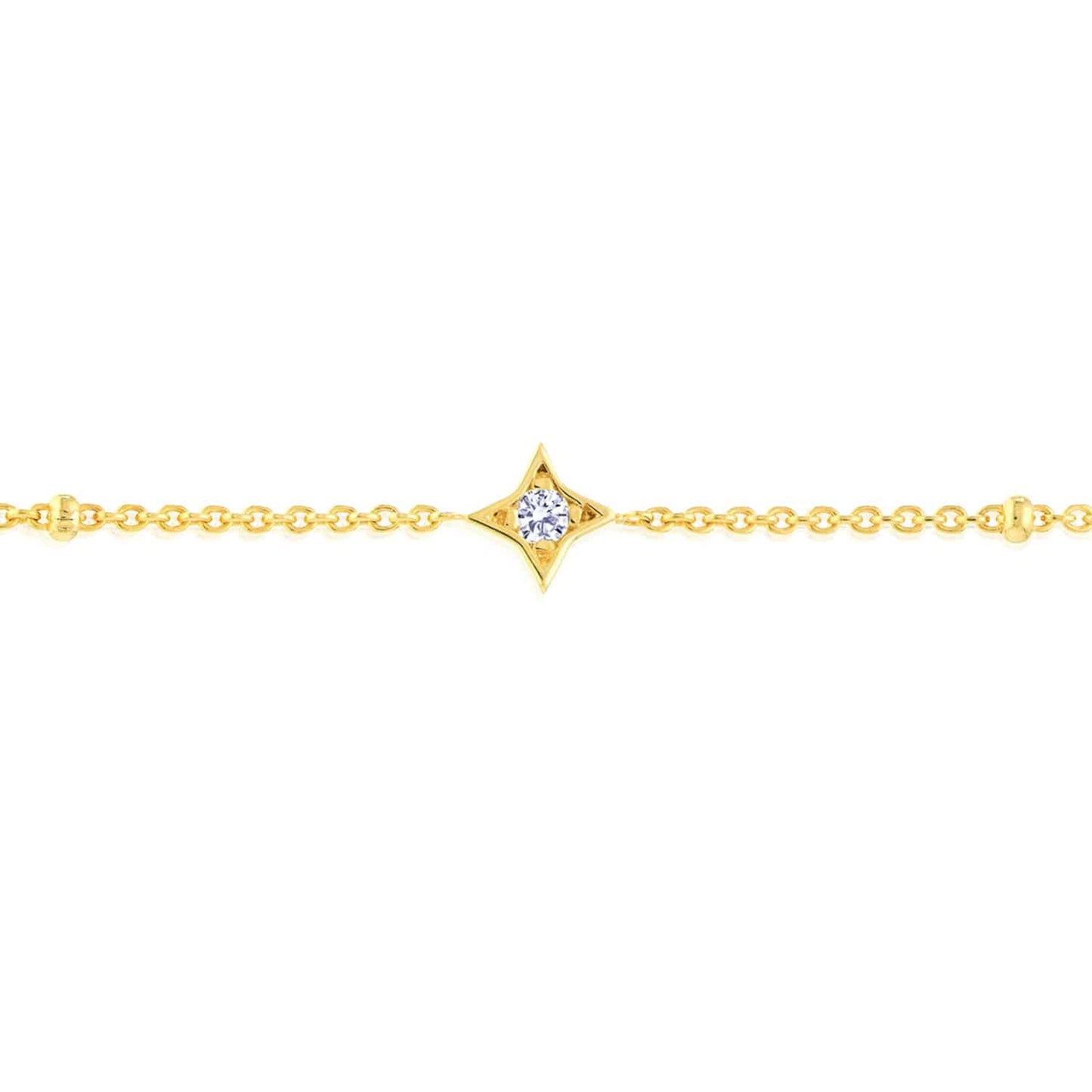 0.12CTW Real Diamond 14K Real Gold Yellow White Rose Star Bead Bracelet 7-7.5" Adj