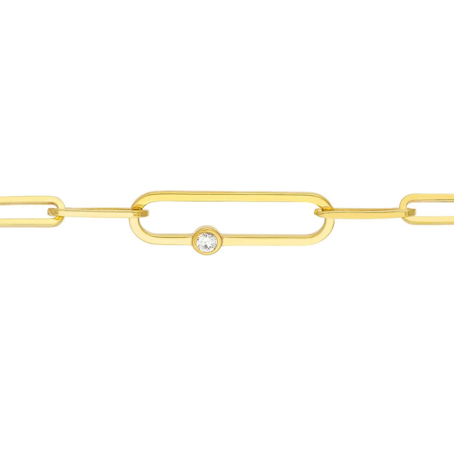 0.06CT Real Diamond 14K Real Gold Yellow Bezel Paperclip Bracelet 7.75"