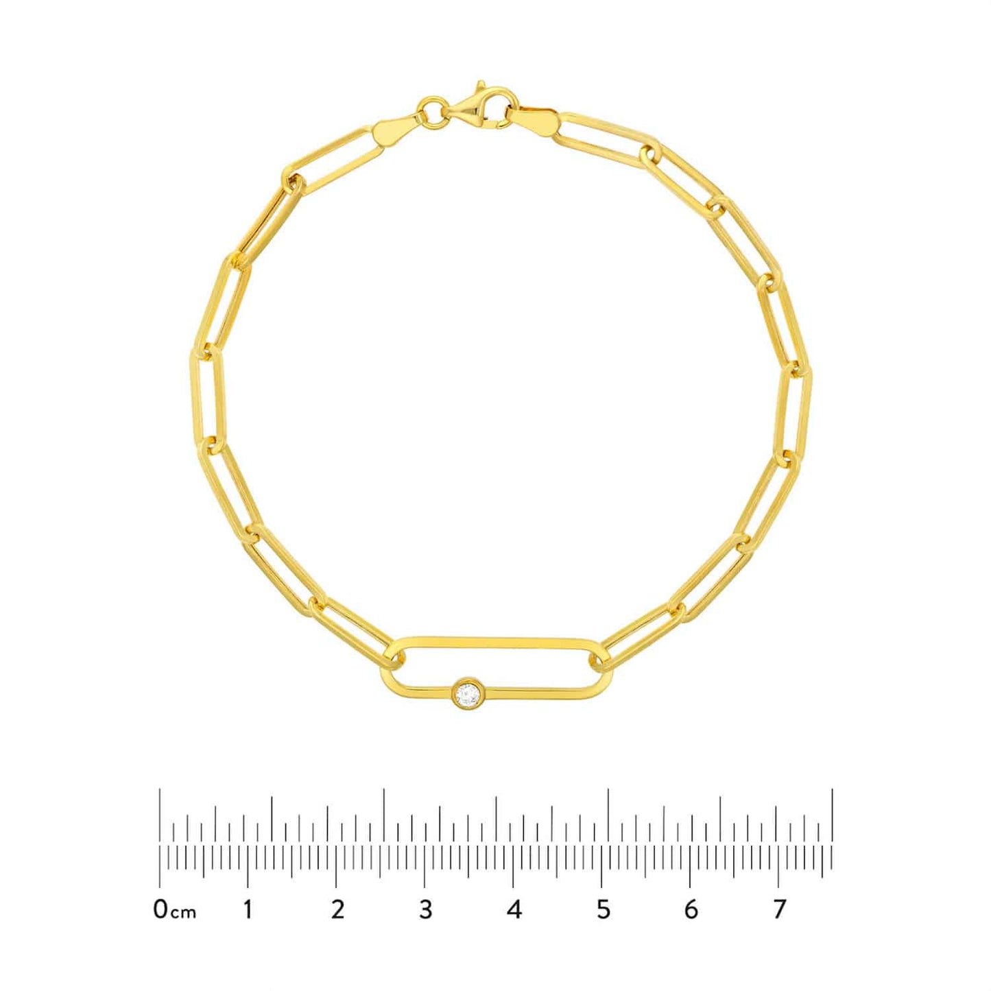0.06CT Real Diamond 14K Real Gold Yellow Bezel Paperclip Bracelet 7.75"