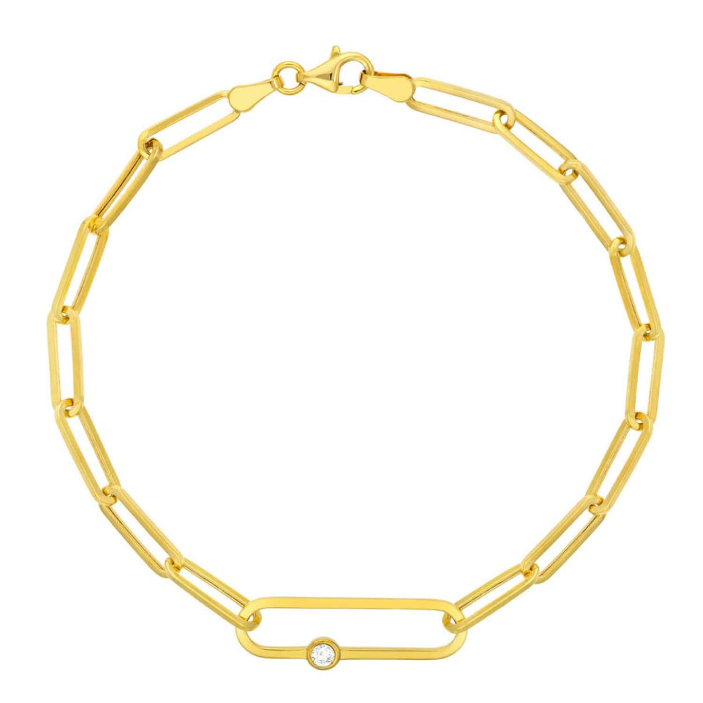 0.06CT Real Diamond 14K Real Gold Yellow Bezel Paperclip Bracelet 7.75"