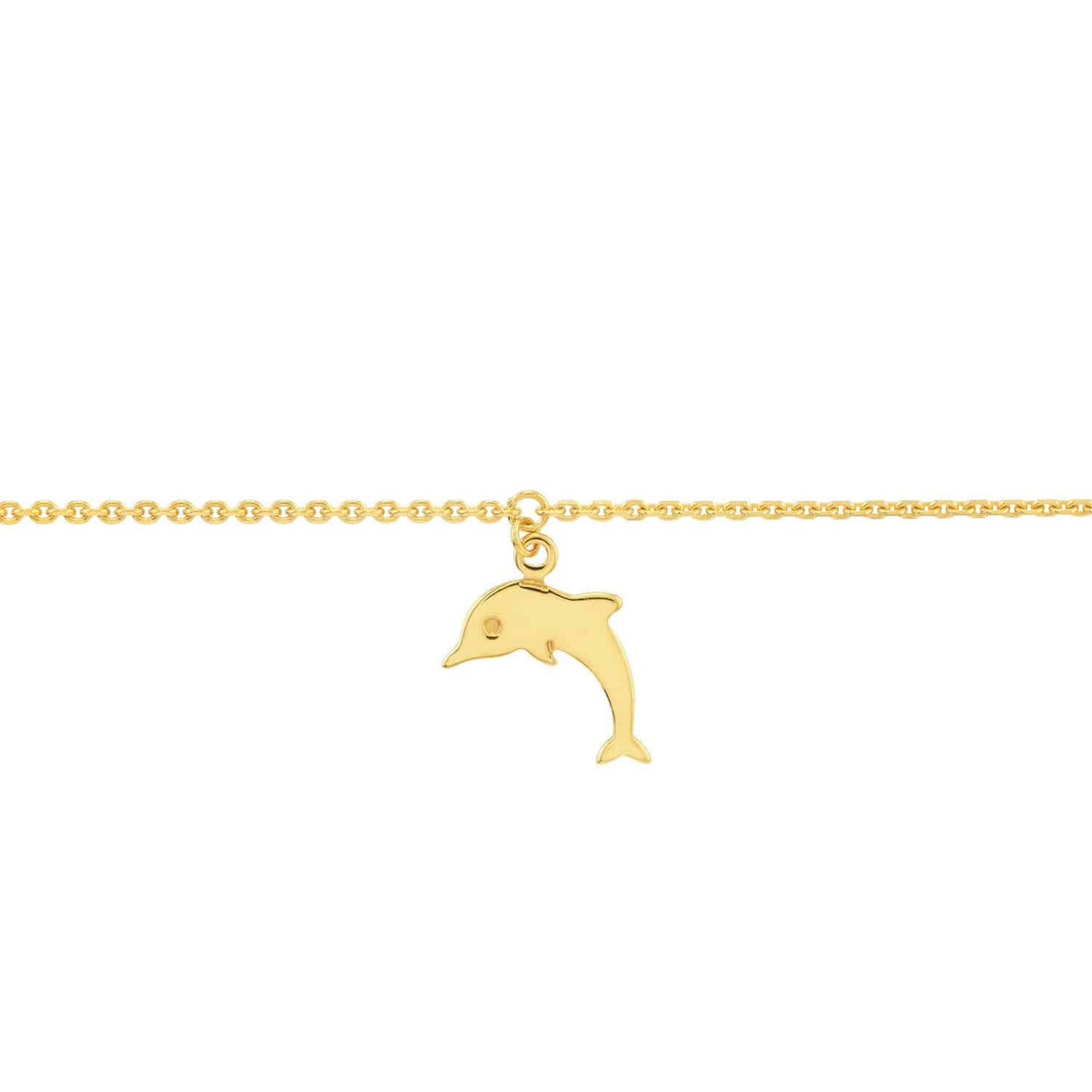 14K Real Gold Yellow Trio Dolphins Dangle Anklet Bracelet 9"-10" Adjustable